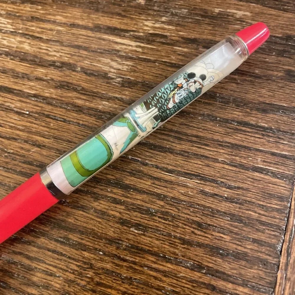 Vintage Floaty Ballpoint Pen Mickey Mouse Walt Disney World Epcot Red